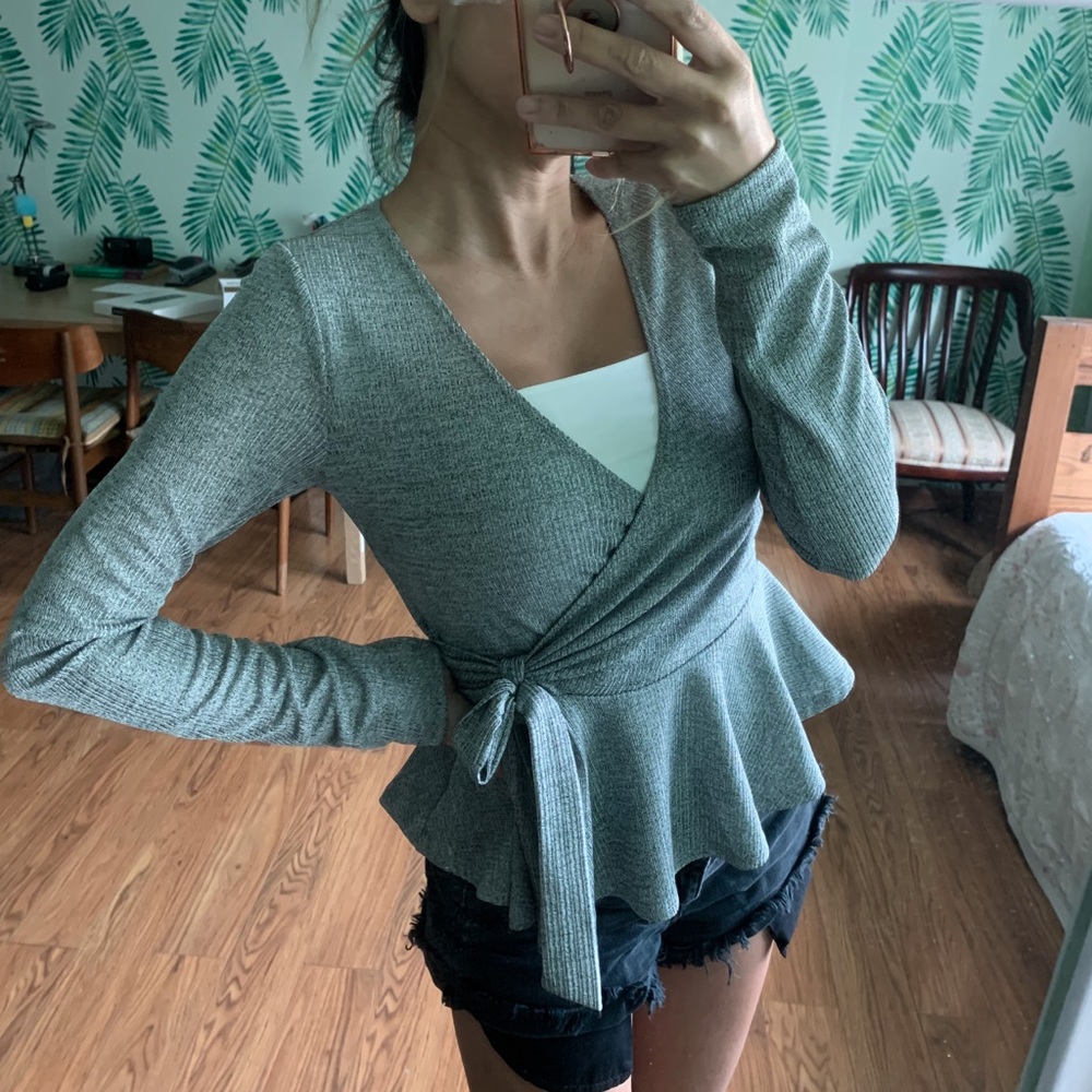 Metallic Wrap Peplum Blouse